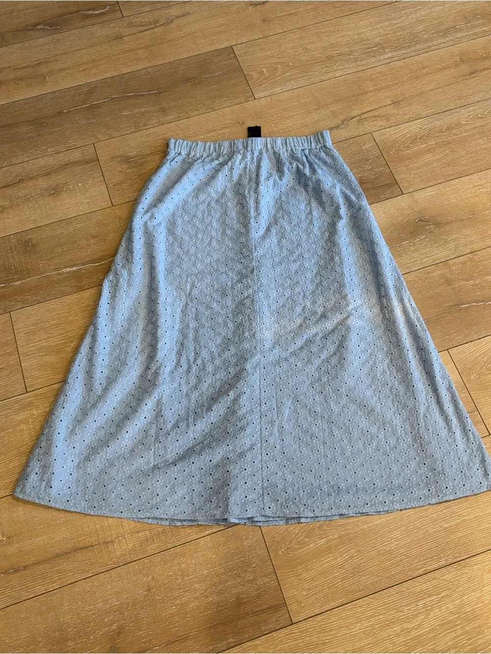 Lulus Blue Eyelet Embroidered Cotton Maxi Skirt Button Front Lined NWT Large